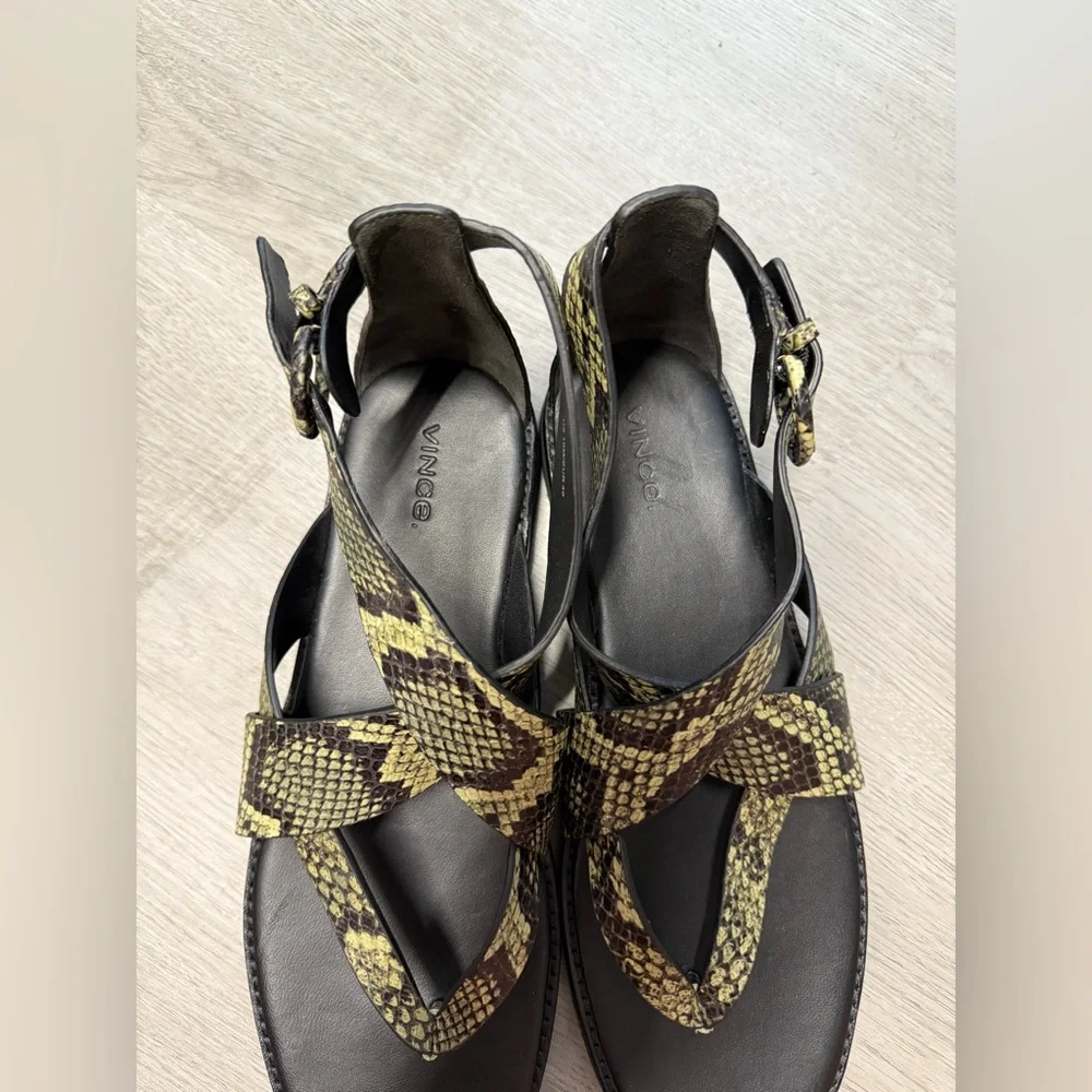 Vince Black and Yellow Snake Pattern Sandals - Picture 2 of 5